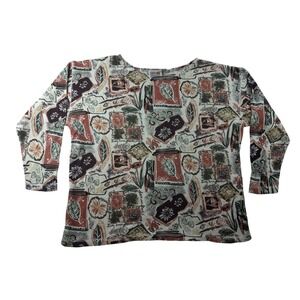 Vintage Stefano International T-Shirt Women M Multi Color Waffle Leaf Artsy Boho